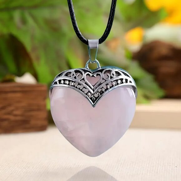 Rose Quartz Natural Gemstone Heart Pendant Necklace Healing Gemstone Pendant - Picture 2 of 3